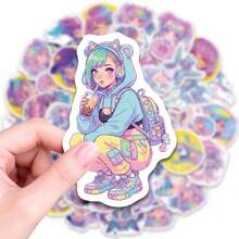 50pcs Anime Cool Girl Stickers, Japanese Style Personalized Stickers, Handmade Account Decoration Stickers, Perfect For Decorating Journals, Scrapbooks, Bullet Notebooks, Planners, Water Bottles, Phone Cases, Laptops, Etc. - Multicolor - View 3