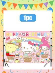 SANRIO 这款三丽鸥主题派对背景幕布共有四种款式，以酷洛米、美乐蒂、凯蒂猫和朋友们为主题，搭配柔和的生日图案、礼盒和充满童趣的插画。背景幕布采用轻盈防皱面料，高清印花，为生日庆典、拍照区和主题活动增添梦幻般的和谐美感。 - 多款 - 查看 15