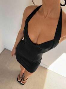 2026 Women's Minimalist Solid Color Sweetheart Neck Bodycon Mini Dress, Summer Summer Dresses For Women Party Chic Black Sexy - Café - Ver 6