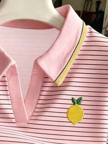 Blusa casual de uso diario versátil con rayas y bordado de limón para mujer - Multicolor 4 - Ver 3