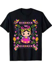 New 2026 Blusa artística con diseño moderno, poliéster, tejido suave, cuello redondo, mangas largas, sin estampado, para mujer, primavera y verano Mujer camiseta casual estampado bordado folclórico suelta cuello redondo manga corta primavera verano uso diario - Negro - Ver 1