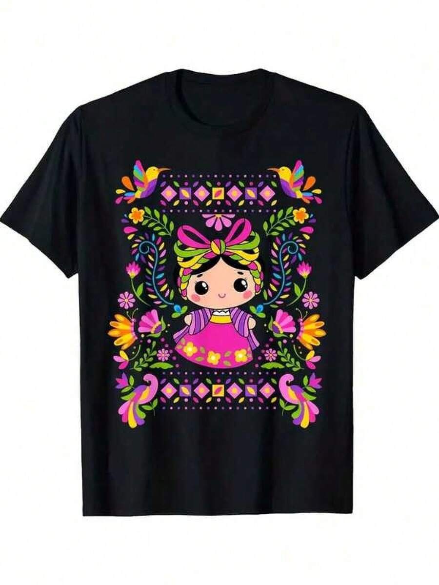New 2026 Blusa artística con diseño moderno, poliéster, tejido suave, cuello redondo, mangas largas, sin estampado, para mujer, primavera y verano Mujer camiseta casual estampado bordado folclórico suelta cuello redondo manga corta primavera verano uso diario - Negro - Ver 1