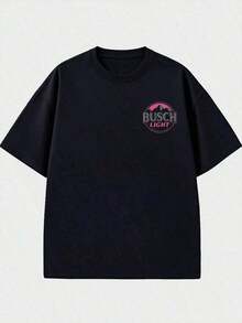 Camiseta de Estilo Retro con Diseño de Cerveza Busch Light, Montaña y Atardecer, 100% Algodón, Impresión a Doble Cara, Unisex - Negro - Ver 2