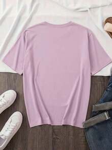 Camiseta playera gráfica dama mujer manga corta cuello redondo casual cómoda fresca ligera moderna juvenil corte regular estampado botas vaqueras flores flor floral sombrero femenina cowboy - Púrpura malva - Ver 2