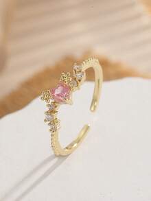 Nhẫn hình trái tim và bướm màu hồng mạ vàng 18K dễ thương, đính đá Cubic Zirconia, nhẫn hở có thể điều chỉnh kích thước, trang sức ngọt ngào và lãng mạn dành cho nữ. - Nhiều màu - Xem 28