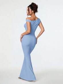Ropa de verano, atuendos para citas diarias y viajes, atuendos de fiesta, atuendos interiores elegantes para mujeres, atuendos para salir, vestido asimétrico de sirena extra largo con hombros caídos, atuendos de club para mujeres, atuendos de - Azul - Ver 2