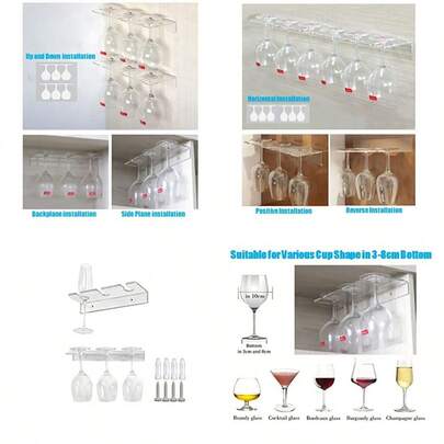 Generic Brands Juego de 2 soportes para copas de vino para organizar y almacenar debajo del gabinete acabado acrílico transparente para copas de vino de 11 pulgadas