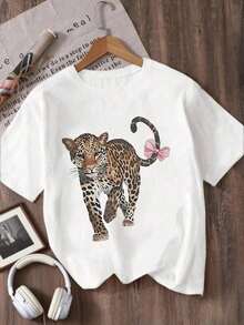 Camiseta de cuello redondo estampada para niñas - Blanco - Ver 1