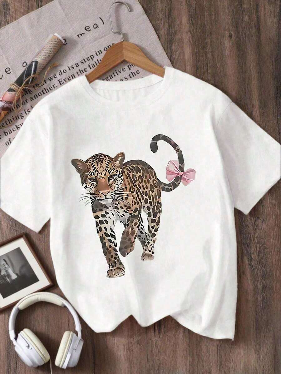 Camiseta de cuello redondo estampada para niñas - Blanco - Ver 1