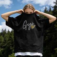 Ropa de Verano para Mujer, Camiseta de Algodón Suave Casual con Cuello Redondo, Estampado de Leopardo y Letras Love Gigi. Blanco. - Negro - Ver 1