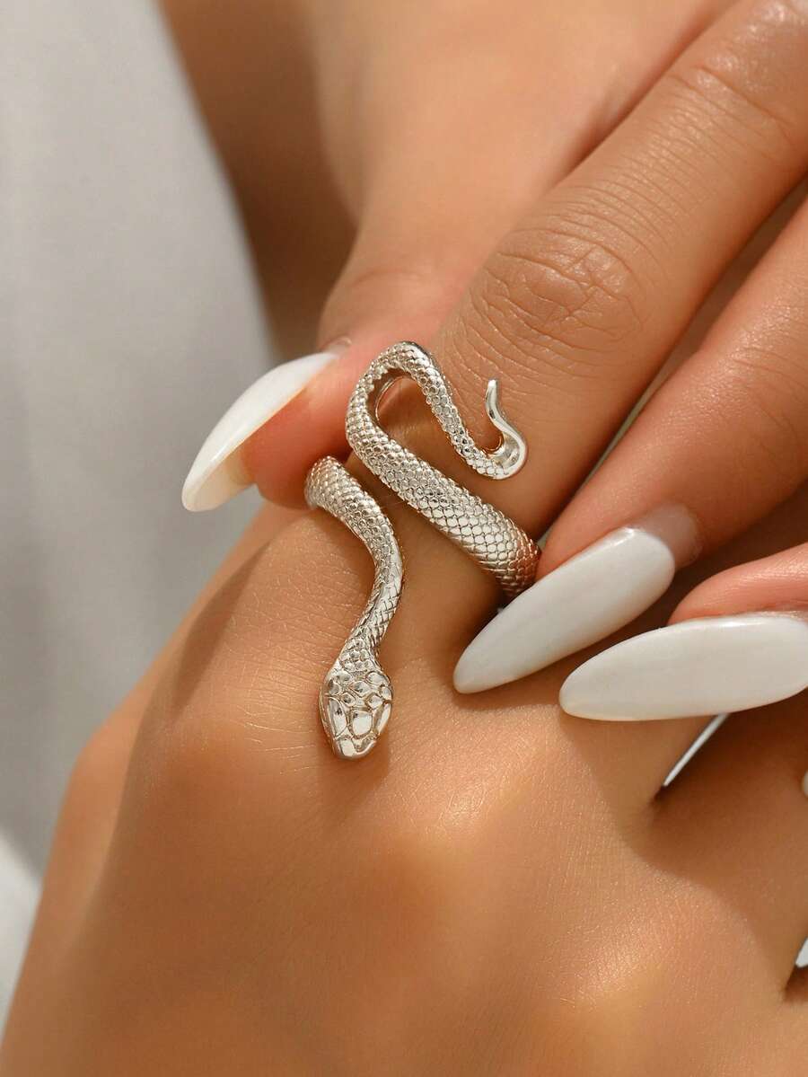 1pc Unique Personalized Niche Design Creative Snake Shaped Ring, Suitable For Daily Wear For Women - Silver - View 1