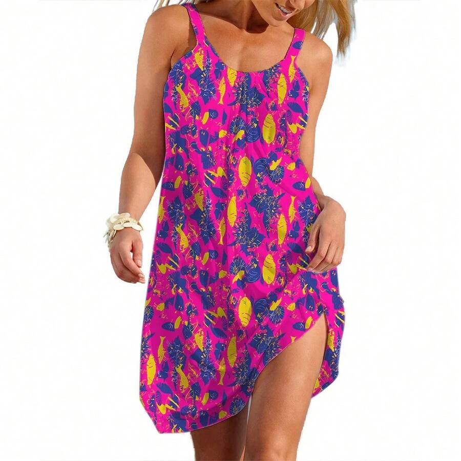 Vestido acampanado para mujer, ropa informal con gráfico de fósiles de peces creativos, ropa holgada para uso diario, ropa de calle, vestidos suaves para mujer - Verde militar - Ver 1