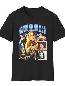 Camisa y Camiseta Casual Elegante para Mujer - 1 Unidad Camiseta Retro de Bollywood: Camiseta con Estampado de Película Retro Camisetas Casuales para Mujer: Una colección que incluye camisetas casuales, tops y camisetas ideales para el uso diario.Confeccionadas con tejidos ligeros y transpirables, estas prendas presentan una estética de inspiración vintage, lo que las convierte en una excelente opción tanto para la vida universitaria como para conjuntos cotidianos.Los diseños son encantadores y bonitos, con un corte cómodo y favorecedor.Gracias a su estilo clásico, tejidos suaves al tacto y sensación agradable para la piel, estas prendas poseen un distintivo aire de inspiración mexicana. - Negro - Ver 1