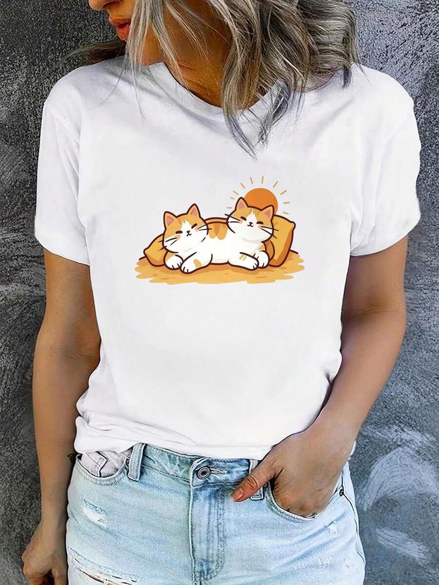 Camiseta de Mujer 100% Algodón Puro, Estilo Bohemio, con Estampado Floral Artístico, Casual, Básica, de Manga Corta, a la Moda. Camiseta de Mujer con Patrón Vintage Bohemio, 100% Algodón, Suave, Transpirable, Cuello Redondo, Manga Corta, Estilo Boho Urbano. - Blanco - Ver 1
