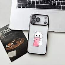 電気メッキ加工を施した透明な耐衝撃スマホケース。かわいい猫の漫画柄で、通勤にも最適な万能スマホケースです。 - ブラック - チェックする 2