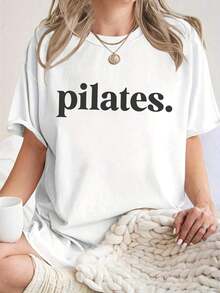 Camiseta de Manga Corta Minimalista con Estampado de Letras para Mujer, Cuello Redondo, I para Primavera, Verano y Otoño. Versátil para Uso Diario, Cómoda y Rel sin Sensación Restrictiva. Top de Moda para el Día a Día y VacacionesConjuntos de Vacaciones de Verano 2026 - Blanco - Ver 1