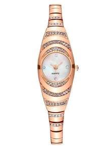 2pcs Set Fashionable Business Versatile Luxury Rhinestone Starry Elegant Quartz Watch Gift Set, Mother's Day Gift - Rose Gold - View 2