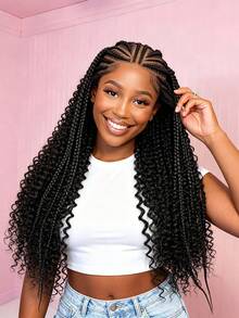A ANYTIME 200% Density Full Lace Braided Wig, Long Wavy Braided Hairpiece With Lace Edging, Suitable For Daily Wear And Workplace, Halloween - Black - View 5