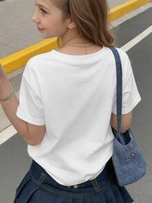 Camiseta de estilo playero de verano para niñas, ropa de verano para niñas preadolescentes, 1 pieza camiseta personalizada para niños grandes de 6-12 años, camiseta básica unisex, divertida, casual y versátil, para uso diario, deportes, carnaval, fiesta de cumpleaños, ceremonia de graduación infantil, estilo Y2K, atuendo de playa para viajes de vacaciones - Blanco - Ver 10