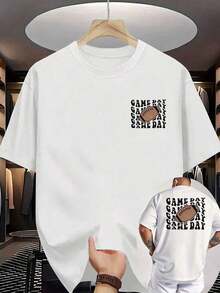 Gift [Sports T-Shirt] Men's American Football Graphic T-Shirt - Lightweight Knit T-Shirt With Back Print, Breathable Crew Neck T-Shirt For American Football Fans, Casual Sportswear (Machine Washable) - White, Sports Fan Clothing, Relaxed Fit Plus Size T-Shirt, Soft - 白色 - 查看 3