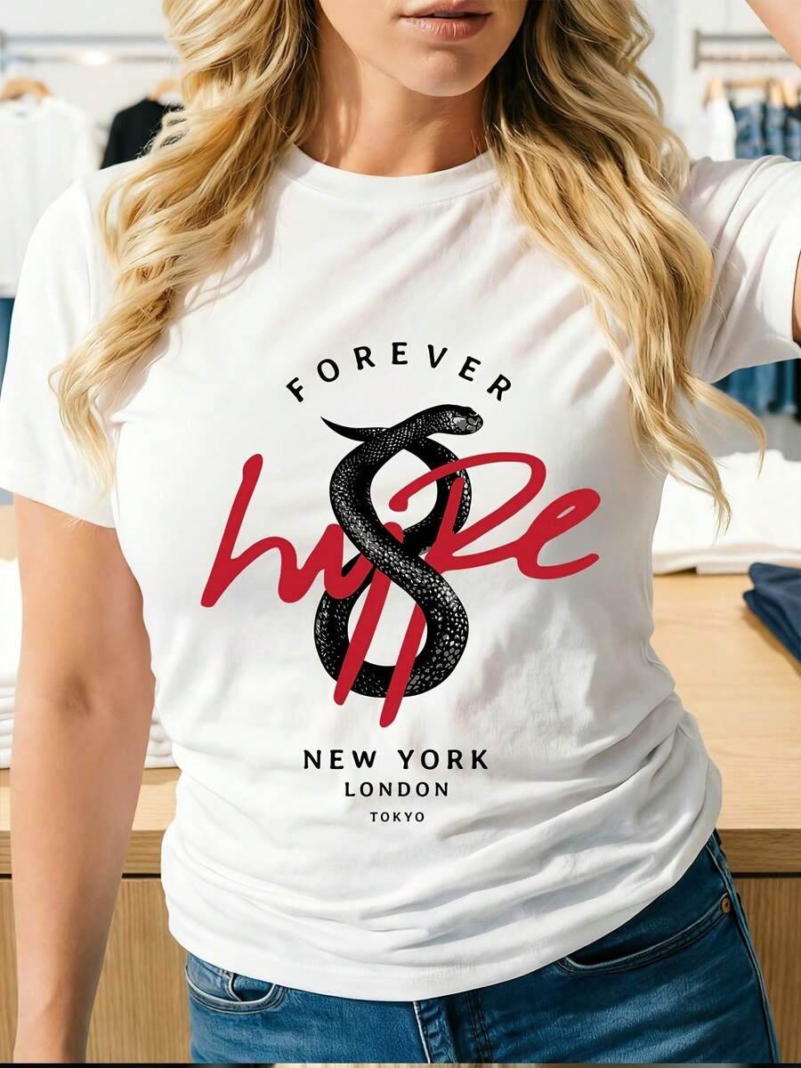 Camiseta de Mujer 100% Algodón, Popular en Estados Unidos - Suave y cómoda, ideal para la moda de verano, salidas familiares y regalos corporativos para team-building. - Blanco - Ver 1