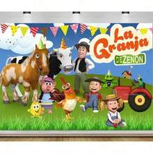 "La Granja De Zenón" Spanish Kids Birthday Party Backdrop – Animated Farm Characters & Party Decor, Perfect For Spanish Children's Parties & IP Theme Decor, Brings Joyful Cute Vibe, Ideal Kids Party Gifts, 2D Print Backdrop - Nhiều màu - Xem 8