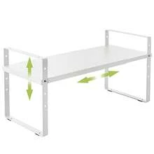 Across-Star - Estante organizador expandible para gabinete, estante apilable para mostrador de cocina, estante de despensa de altura ajustable, estante para especias blanco, 1 unidad - Blanco1 paquete - Ver 1