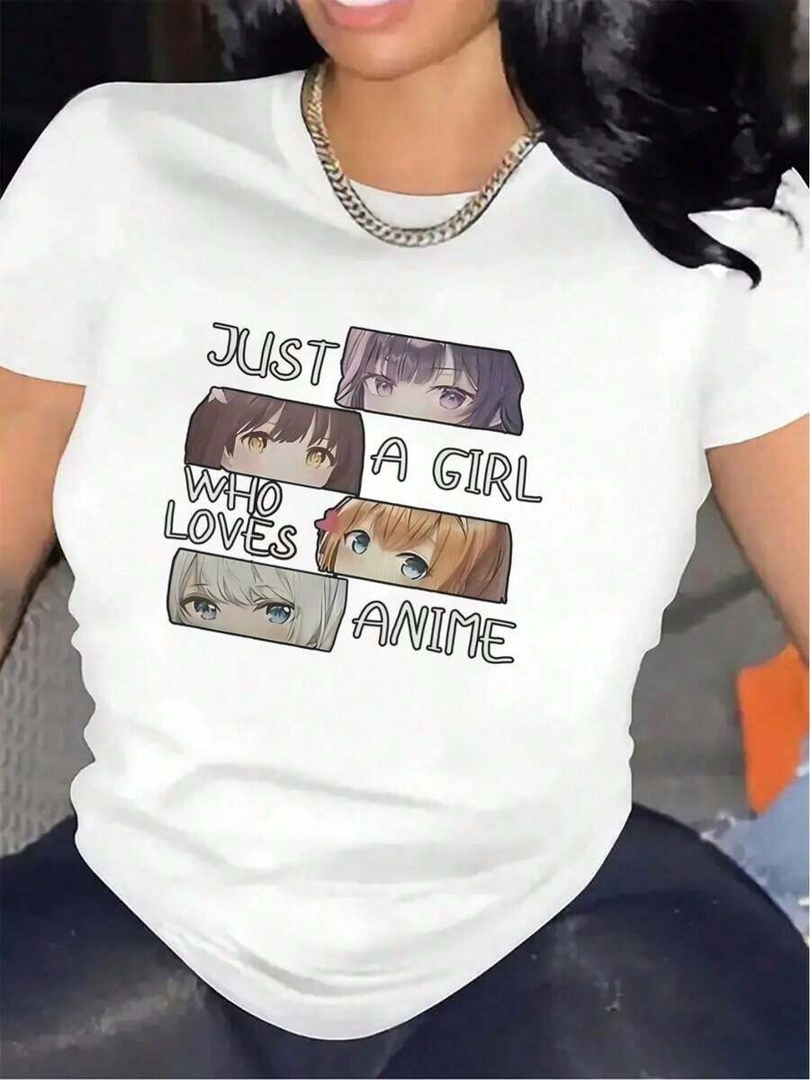 100% cotton Camiseta de manga corta para fans del anime, hecha de fibra ligera, cómoda y duradera, perfecta para uso casual en casa o salidas, con un lindo diseño de anime con la inscripción "Who Loves Anime" - Blanco - Ver 1