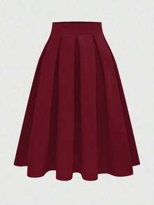 Falda plisada casual para mujer, versátil para primavera y otoño - Burdeos - Ver 8