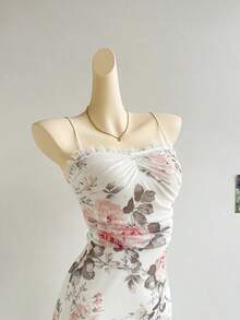 Vestido largo y delgado de encaje floral con parches para mujer, vestidos largos de verano, vestido de cuello halter, vestidos florales, vestido de vuelo, tela elástica, vestido romántico y sexy, adecuado para uso diario, viajes, fiestas y citas - Multicolor 3 - Ver 10