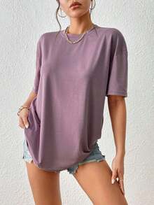 Camiseta de hombros caídos unicolor - Púrpura malva - Ver 4