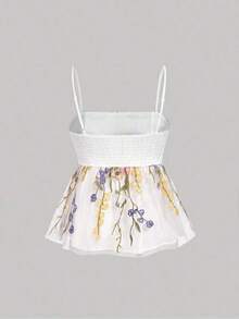 Top sin mangas con dobladillo plisado y volantes con estampado floral para vacaciones de verano y ocio - Multicolor - Ver 4