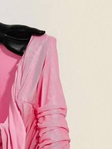 Vestido mini ajustado de mujer de unicolor elegante con malla y drapeado - Rosa Pálido - Ver 8