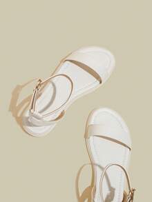 ManLuZi Women's White Flat Open Toe Strap Sandals, Minimalist Thin Strap Soft Bottom Beach One-Buckle Strap Sandals For Summer - White - View 4