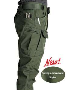 4PCS Men's Tactical Cargo Pants, Multi-Pocket Slightly Stretchy Outdoor Hiking & Work Pants,Casual Trousers. - Đen + Xám + Xanh lá cây + Màu kaki - Xem 10