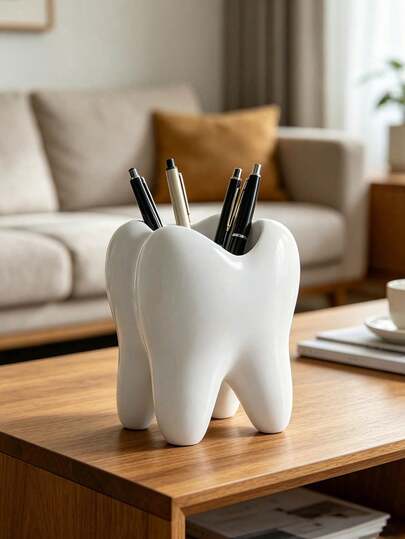 Creative Interesting Toothbrush Holder, Large White Tooth-Shaped Toothbrush Cup, Desktop Storage Decorative Ceramic Container, Can Hold Toothbrush, Toothpaste, Flower Pot, Vase, Bathroom Supplies. Happy Autumn And Back To School Season Home & Bathroom Decor