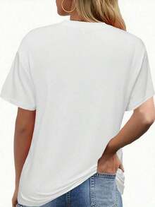 Conjuntos de mujer "Sunflowers" con estampado informal, adecuado para el trabajo diario y uso familiar, camiseta de manga corta con cuello redondo para mujer. - Blanco - Ver 2
