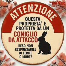 1pc 8*8 Inch Round Vintage Italian Warning Sign "Beware Of Rabbit Attack, No Entry Allowed", Rabbit Attack Sign, Suitable For Decorating Living Room, Bedroom, Study, Office, Bar, Cafe, Restaurant, Retro Style Home Decor. (Random Hole Position) - A - View 10