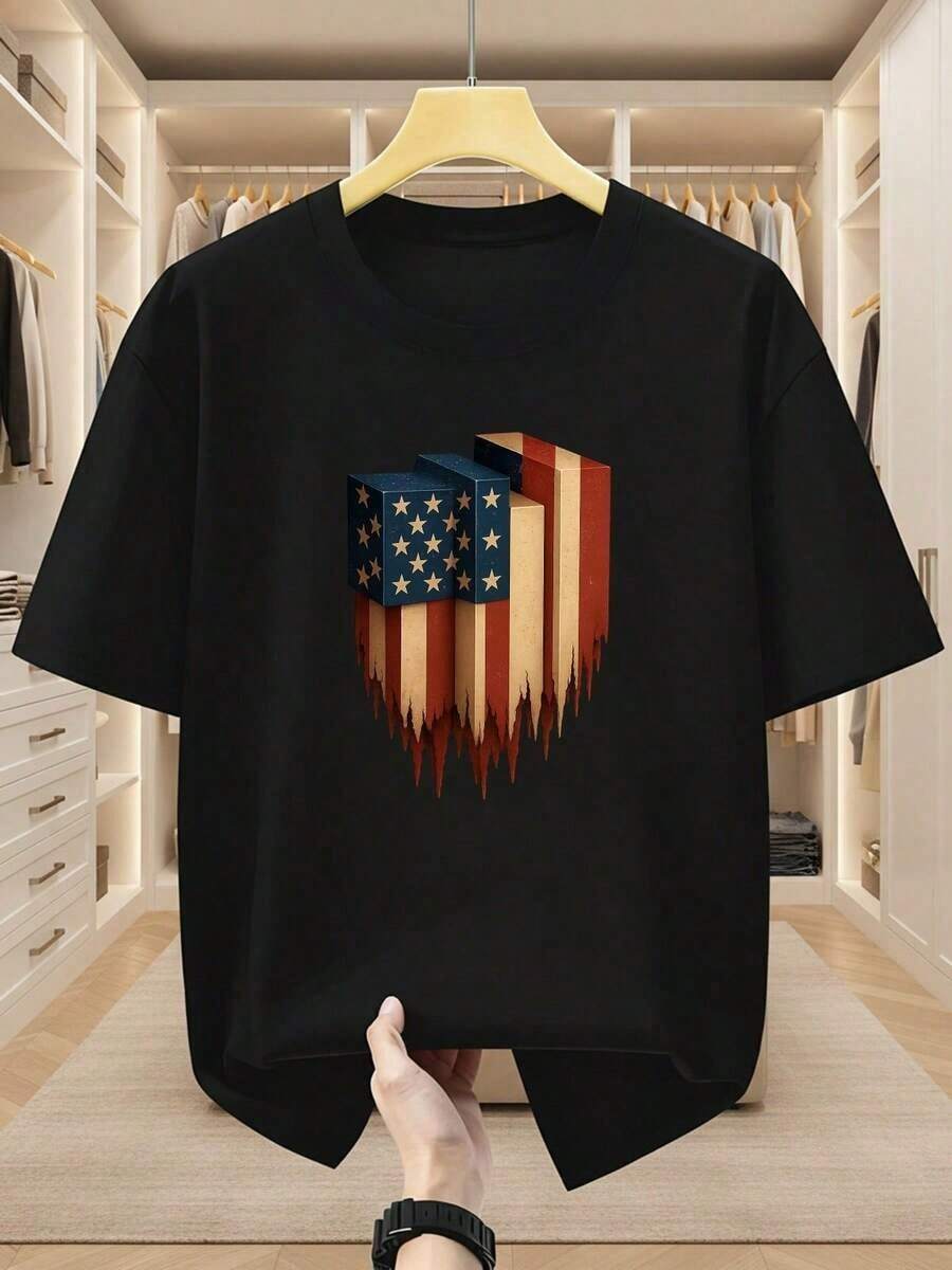 New 2026 Model, Custom Printed Short Sleeve T-Shirt 100% Cotton 180g, Versatile Loose Fit Unisex Top, Basic Casual Round Neck Printed T-Shirt, Unique Design Print, Best Quality For The Holidays. - 黑色 - 查看 1
