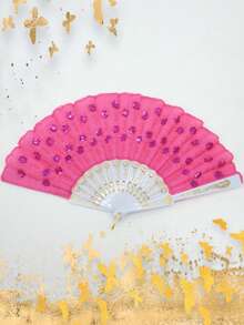 1/3/12 piezas D EXCEED Abanico de mano para fiesta de baile, abanico español para mujer, plegable con lentejuelas, para fiesta, boda, iglesia, festivales de música y carnaval - multicolor - Ver 15