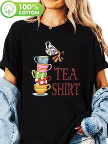 1 camiseta de algodón puro para mujer con estampado de letras y anime, diseño sencillo, cómoda y transpirable, adecuada para uso casual diario, que muestra un estilo natural y elegante, imprescindible para fiestas de verano, envío local, 180g 100% algodón. - Negro - Ver 1