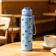 1pc 750ml Minimalist Bow Print Summer Water Bottle With Straw, Suitable For Sports, Outdoor, Home, Office, School, Portable And Suitable As A Gift - Clear - View 10