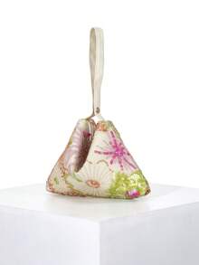 Floral & Leaf Sequin Mesh Decor Magnetic Triangle Handbag, Casual Beach Summer Vacation Style, Suitable For Party, Wedding, Prom (Pattern Random) - Multicolor - View 4