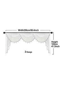 1pc White Short Valance With Pearl Trim, Modern Luxury Wave Style Curtain, Suitable For Holiday Party, Living Room, Bedroom Window & Door Decor, 1-4 Wave Width Options, Curtain Rod Not Included - White - View 12