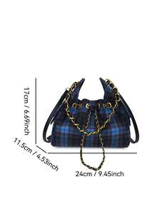 1pc Korean Ins Style Patterned Drawstring Crossbody Bag, Versatile Underarm Bag For Daily Wear - Blue - View 6