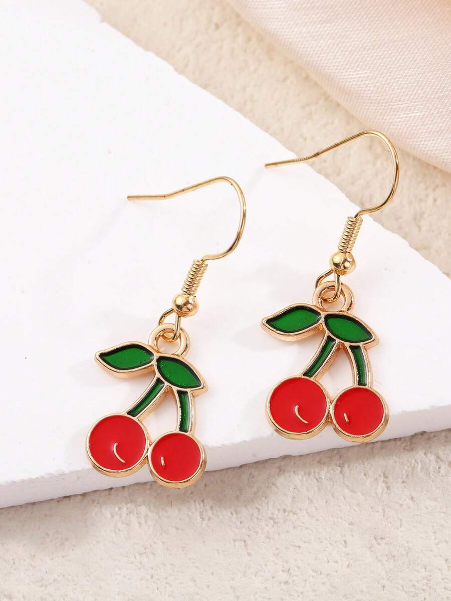 1 Đôi bông tai nữ hình giọt dầu, màu anh đào, làm từ hợp kim, kiểu dáng tối giản, cá tính. - Nhiều màu - Xem 1