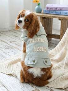 PETSIN 1 chiếc Áo khoác chui đầu thường ngày họa tiết thêu dễ thương và thời trang cho chó cưng "Mama's Bestie", có thể gắn dây xích - Màu xanh lam - Xem 2