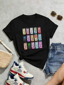 Camiseta de manga corta con cuello redondo suave y casual de verano para mujer, tops para salir, algodón, vintage, estilo callejero europeo y americano, casual deportivo, estilo unisex, estilo casual urbano, tops bonitos, Gen Z, curvas, ropa Y2K, camisetas divertidas, tops para damas, conjuntos de vacaciones para mujer, top lindo, camiseta gráfica, conjuntos de primavera, camisetas holgadas, ropa de calle retro, estilo de los 90, estilo de los 2000, subcultura, top negro, tops blancos, atuendo de fiesta de los 90. Blanco - Negro - Ver 4