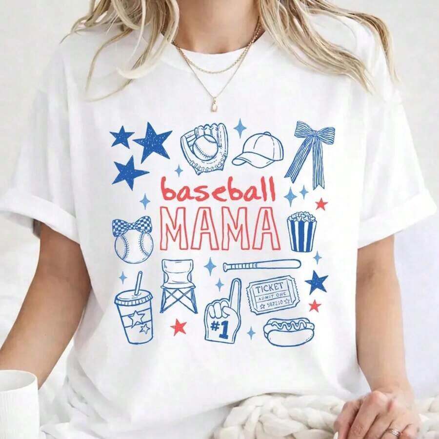 Camia de una sola pieza, Doodle Baseball Mama o para el Día del Partido - Linda camia estilo retro para mamá beisbolista, regalo, cuello redondo con estilo deportivo moderno, colores intensos, múltiples opciones de color, camia casual de verano para mujer, estilo vacacional, camia con temática de libros, estampados divertidos, festival de música, Pascua, Día del Maestro. Ideal para regalar. Camisetas para mujer, camisetas para hombre, camisas > Elegantes. Estilo bohemio. Blusas suaves, transpirables y cómodas para mujer, ideales para primavera, verano y otoño, perfectas para vacaciones, viajes y uso diario, y para ver partidos. - Blanco - Ver 1