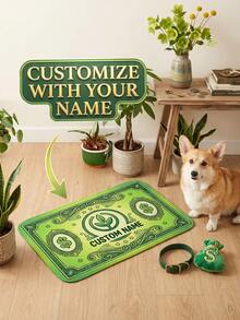1pc Custom Name Dollar Bill Pet Food Mat,Money Dog Placemat,Non-Slip Cat Feeding Mat,Pet Lover Gift,Indoor Pet Bed Mat, Home Decor, Housewarming Gift - Multicolor - View 2
